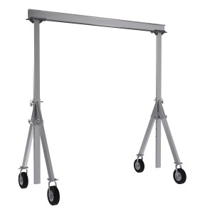 Vestil Aluminum Adjustable Height Gantry Crane with Pneumatic Casters - 15 Ft. Wide x 12 Ft. Max Usable Height 1,500 lb - Silver