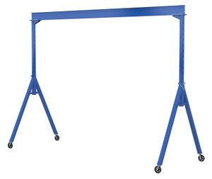 Vestil Steel Adjustable Height Gantry Crane with V-Groove Ductile Steel Casters - 20 Ft. Wide x 14 Ft. Max Usable Height 4,000 lb - Blue