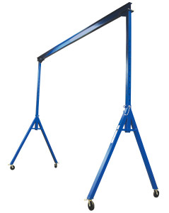 Vestil Steel Adjustable Height Gantry Crane with Phenolic Casters - 20 Ft. Wide x 16 Ft. Max Usable Height 4,000 lb - Blue