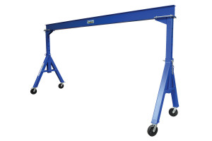 Vestil Steel Adjustable Height Gantry Crane with Phenolic Casters - 15 Ft. Wide x 7 Ft. Max Usable Height 4,000 lb - Blue