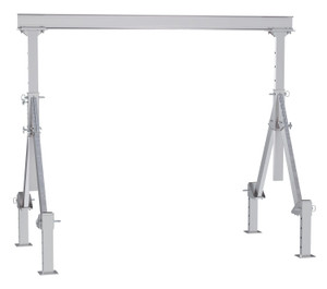 Vestil Aluminum Adjustable Height Gantry Crane With Adjustable Leveling Option - 10 Ft. Wide X 8 Ft. Max Usable Height 2,000 lb - Silver