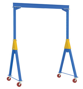 Vestil Steel Knock-Down Adjustable Height Gantry Crane with V-Groove Ductile Steel Casters - 15 Ft. Wide x 7 Ft. Max Usable Height 6,000 lb - Blue