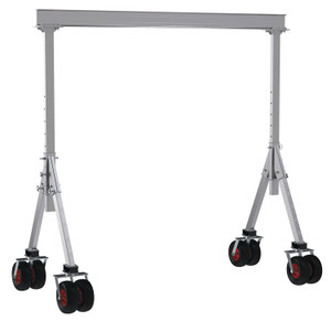Vestil Aluminum Adjustable Height Gantry Crane with Pneumatic Rubber Casters - 10 Ft. Wide x 8 Ft. Max Usable Height 4,000 lb - Silver