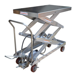 Vestil Partially Stainless Steel Air/Hydraulic Scissor Lift Cart - 24 Ix 47-1/2 In. Platform With Poly-On-Poly Casters 1,500 lb - Silver