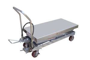 Vestil Partially Stainless Steel Air/Hydraulic Scissor Lift Cart - 24 Ix 47-1/2 In. Platform With Poly-On-Poly Casters 1,500 lb - Silver