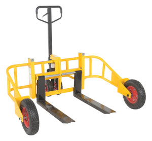 Vestil Steel Manual All-Terrain Pallet Truck - 32 In. Long Adjustable Width Forks 2,000 lb - Yellow