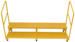 Vestil Steel Adjustable Step Stand 72 inch Wide - 2-Step with Handrails 500 lb - Yellow