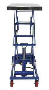Vestil Carbon Steel Air/Hydraulic Scissor Lift Cart - 35-1/2 In. x 20 In. Platform With Poly-On-Poly Casters 800 lb - Blue/Silver