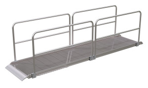 Vestil Aluminum Wheel Walk Ramp Overlapping Style with Handrails - 168 In. x 38 In. 1600 lb - Silver
