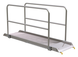 Vestil Aluminum Wheel Walk Ramp Steel Hook Style with Handrails - 99-1/4 In. x 28 In. 2500 lb - Silver