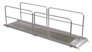 Vestil Aluminum Wheel Walk Ramp Steel Hook Style with Handrails - 170-13/16 In. x 38 In. 1600 lb - Silver