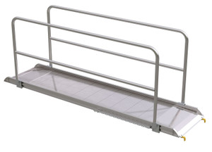 Vestil Aluminum Wheel Walk Ramp Steel Hook Style with Handrails - 111-3/16 In. x 28 In. 2500 lb - Silver