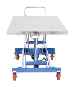 Vestil Carbon Steel Air/Hydraulic Light Duty Scissor Lift Cart - 63 In. x 31-1/2 In. Platform With Poly-On-Poly Casters 1,000 lb - Blue/Silver