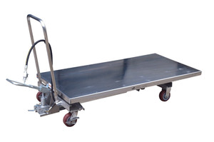 Vestil Partially Stainless Steel Air/Hydraulic Light Duty Scissor Lift Cart - 31-1/2 In. x 63 In. Platform With Poly-On-Poly Casters 1,000 lb - Silver