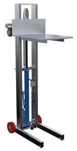 Vestil Aluminum Lite Load Lift With Foot Pump Fixed Wheels and Manual Floor Lock - 20 In. x 20 In. Platform 400 lb - Silver