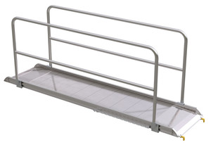 Vestil Aluminum Wheel Walk Ramp Steel Hook Style with Handrails - 123-1/16 In. x 28 In. 2200 lb - Silver