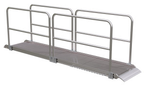Vestil Aluminum Wheel Walk Ramp Overlapping Style with Handrails - 144 In. x 28 In. 1900 lb - Silver