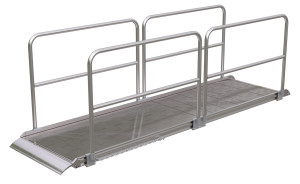 Vestil Aluminum Wheel Walk Ramp Overlapping Style with Handrails - 144 In. x 38 In. 1900 lb - Silver
