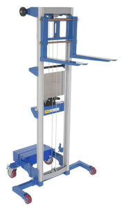 Vestil Aluminum/Steel Manual Hand Winch Lift Truck With Counter Balance - 350 lb - Silver/Blue