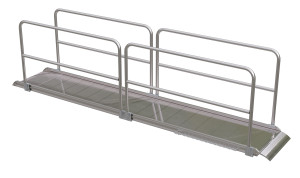 Vestil Aluminum Wheel Walk Ramp Overlapping Style with Handrails - 168 In. x 28 In. 1600 lb - Silver