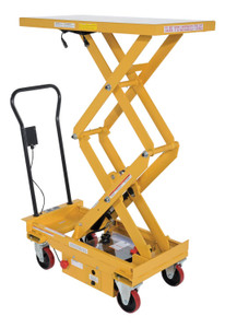 Vestil Steel DC Powered Hydraulic Double Scissor Cart - 20-1/2 In. x 39-3/4 In. 1000 lb - Yellow
