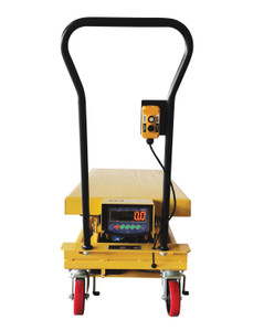 Vestil Steel Hydraulic Scissor Cart DC Powered With Scale - 20-1/2 In. x 39-3/4 In. 1,000 lb - Yellow