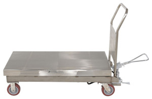 Vestil Partially Stainless Steel Hydraulic Elevating Cart with Foot Pump - 24 In. x 47 In. 2000 lb - Silver