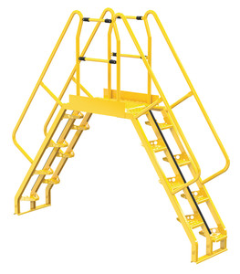 Vestil Steel Alternating Crossover Ladder 16 Step - 56 Degrees 113 In. x 103 In. 350 lb - Yellow