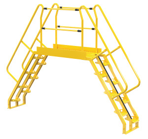 Vestil Steel Alternating Crossover Ladder 16 Step - 56 Degrees 134 In. x 103 In. 350 lb - Yellow