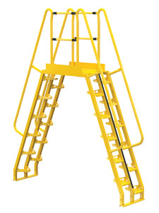 Vestil Steel Alternating Crossover Ladder 24 Step - 68 Degrees 105 In. x 127 In. 350 lb - Yellow