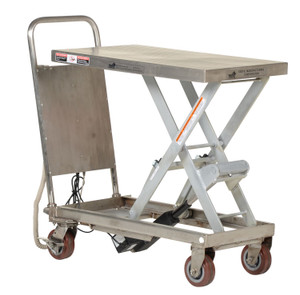 Vestil Partially Stainless Steel Linear Actuated Elevating Cart - 19-1/2 In. x 32 In. 500 lb - Blue/Silver