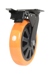 Vestil Polyurethane Swivel With Total Brake Caster - 8 In. Diameter x 2 In. Width 902 lb - Orange/Black