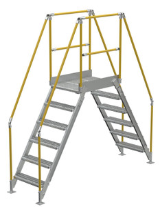 Vestil Aluminum Crossover Ladder 6 Step - 36 x 29-1/8 In. Platform 500 lb - Silver