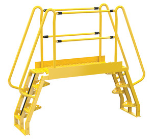 Vestil Steel Alternating Crossover Ladder 10 Step - 68 Degrees 94 In. x 80 In. 350 lb - Yellow