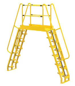 Vestil Steel Alternating Crossover Ladder 24 Step - 68 Degrees 126 In. x 127 In. 350 lb - Yellow