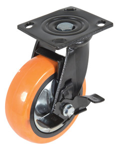 Vestil Polyurethane Swivel With Brake Caster - 6 In. Diameter x 2 In. Width 837 lb - Orange/Silver