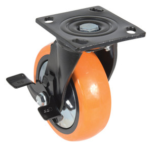Vestil Polyurethane Swivel With Brake Caster - 6 In. Diameter x 2 In. Width 837 lb - Orange/Silver