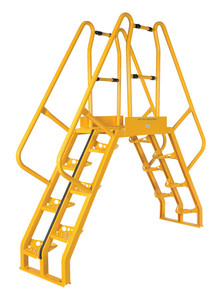 Vestil Steel Alternating Crossover Ladder 14 Step - 56 Degrees 91 In. x 91 In. 350 lb - Yellow