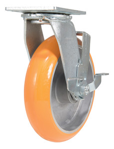Vestil Polyurethane Swivel With Brake Caster - 8 In. Diameter x 2 In. Width 1250 lb - Butterscotch/Silver