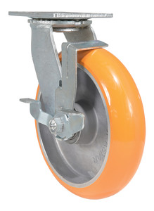 Vestil Polyurethane Swivel With Brake Caster - 8 In. Diameter x 2 In. Width 1250 lb - Butterscotch/Silver