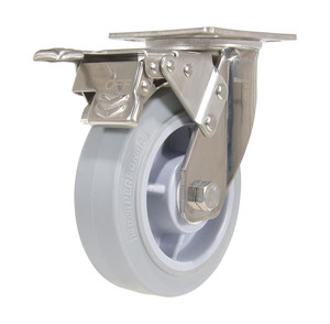 Vestil Thermoplastic Rubber Swivel With Total Brake Caster - 6 In. Diameter x 2 In. Width 600 lb - Gray