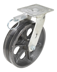 Vestil Ductile Steel V-Groove Swivel With - 4-Position Lock Caster 8 In. Diameter x 2 In. Width - Black