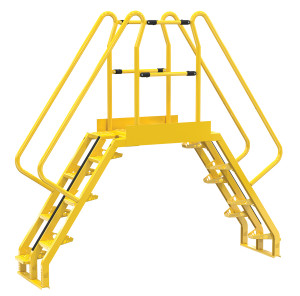 Vestil Steel Alternating Crossover Ladder 14 Step - 56 Degrees 98 In. x 91 In. 350 lb - Yellow