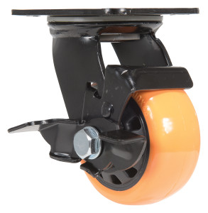 Vestil Polyurethane Swivel With Brake Caster - 4 In. Diameter x 2 In. Width 594 lb - Orange/Black