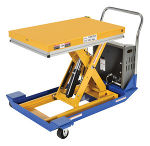 Vestil Steel DC Powered Scissor Cart - 36 In. x 24 In. 1000 lb Blue / - Yellow