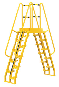 Vestil Steel Alternating Crossover Ladder 20 Step - 68 Degrees 78 In. x 114 In. 350 lb - Yellow