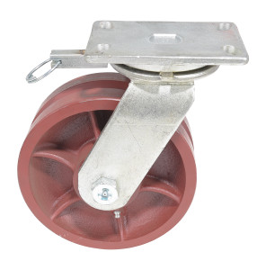 Vestil Ductile Steel V-Groove Swivel With - 4-Position Lock Caster 8 In. Diameter x 3 In. Width - Red