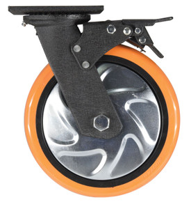 Vestil Polyurethane Swivel With Total Brake Caster - 8 In. Diameter x 2 In. Width 925 lb - Orange/Silver