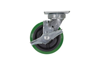 Vestil Polyurethane Swivel With Brake Caster With Hub - 6 In. Diameter x 2 In. Width 900 lb - Green/Black