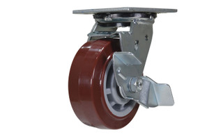 Vestil Polyurethane Swivel With Brake Caster - 5 In. Diameter x 2 In. Width 600 lb - Maroon/Gray